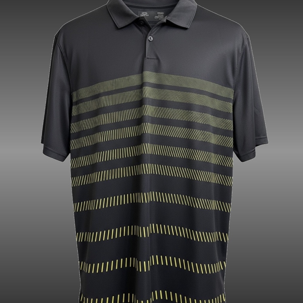 Oakley Golf Polo Mens XL Black Yellow Stripe Performance Athletic Shirt